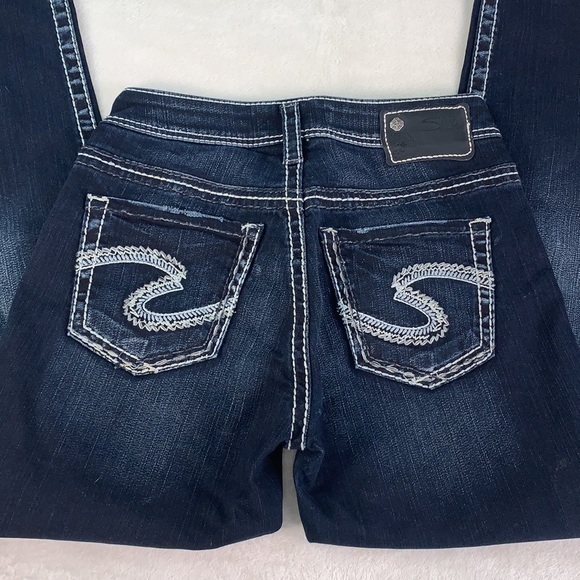 Silver Jeans Suki High Capri Dark Wash Embroidered Cropped Denim - Picture 1 of 12